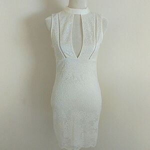CLEARANCE Love, Fire Sexy White Lace Chest Peek Dress